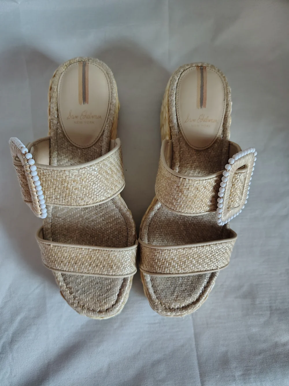 Sam Edelman Chase Raffia Platform Espadrille Sandals Natural Beige Women's 6M